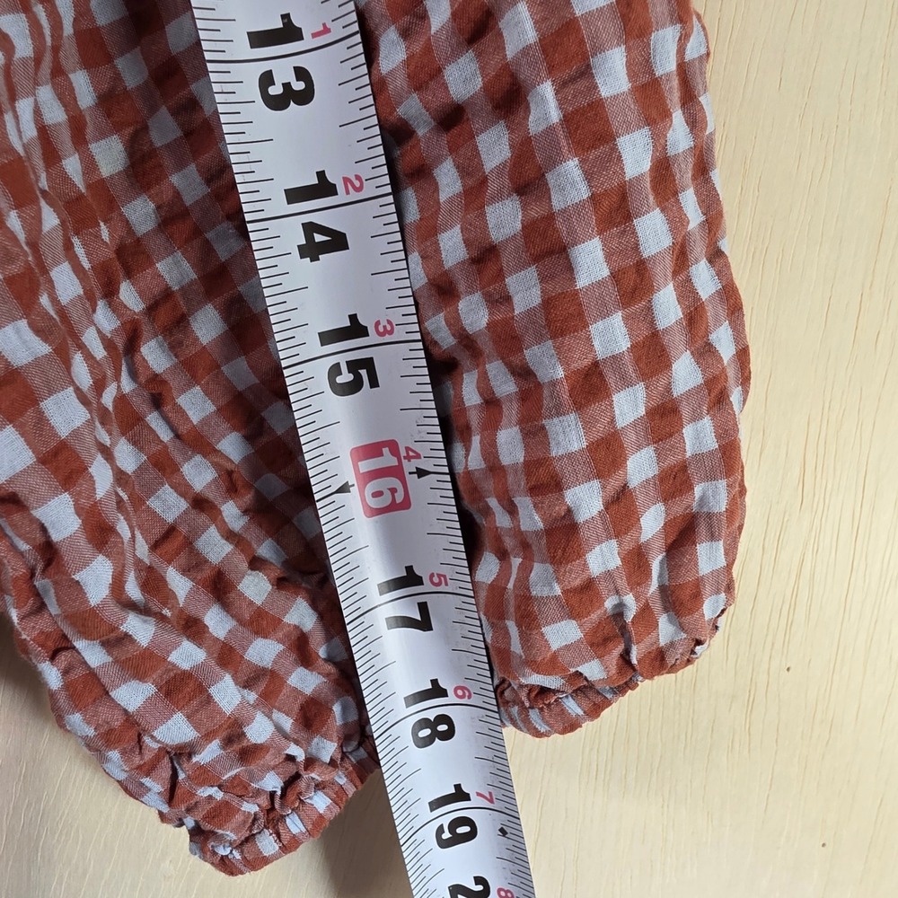 Madewell Gingham Button Front Puff Sleeve Top Terracotta Brown White Size 4 - Picture 9 of 10